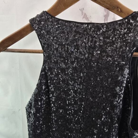 Bailey 44 Dress Womens Medium Black Sequin Stretch Mini Short Tank Zip Front - Picture 6 of 11